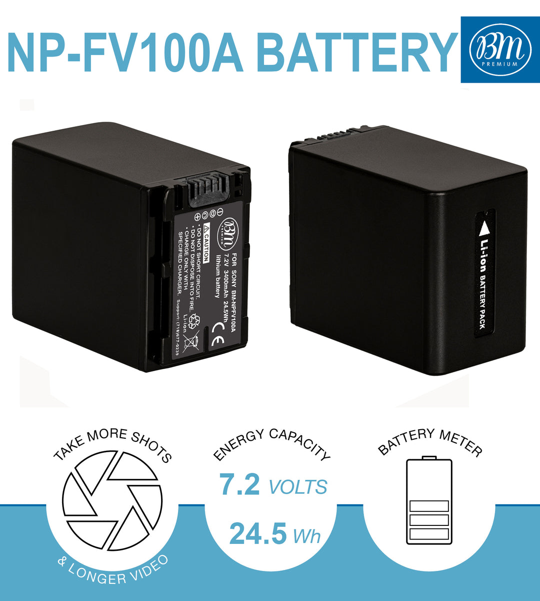 BM Premium 2 Pack of NP-FV100A High Capacity Batteries and Battery