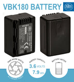 BM Premium 2 Pack VW-VBK180 Batteries and Charger for Panasonic HC-V10 HC-V100 HC-V500 HC-V600M HC-V700 HDC-HS40 HS40K HS60 HS60K HS80 HS80K Camcorder