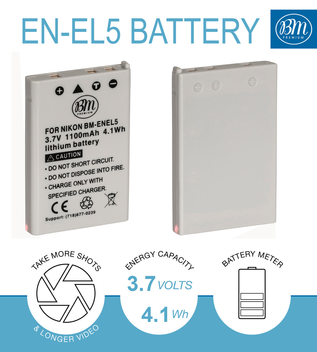 BM Premium EN-EL5 Battery for Nikon Coolpix P80, P90, P100, P500