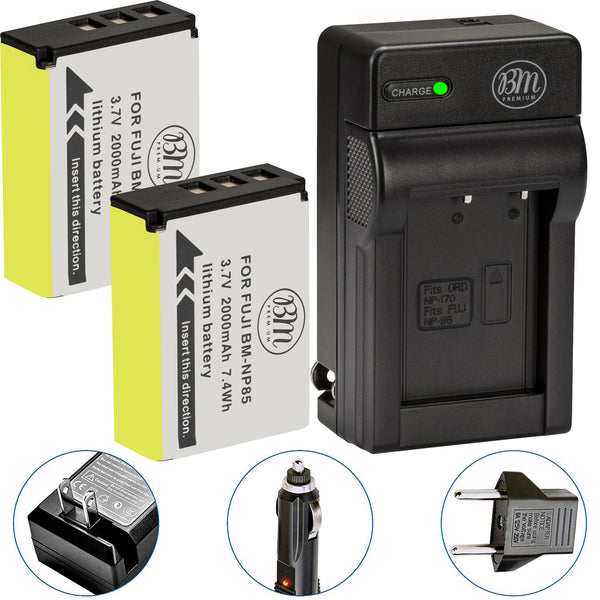 BM Premium 2 Pack of NP-85 Batteries and charger for Fujifilm FinePix S1 SL240 SL260 SL280 SL300 SL305 SL1000 Digital Cameras