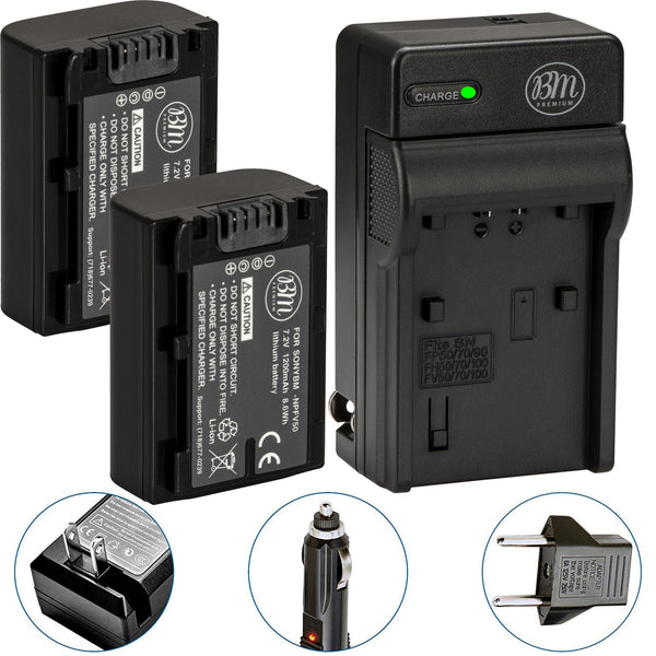 BM Premium 2 Pack of NP-FV50 Batteries and Battery Charger for Sony Handycam Camcorders