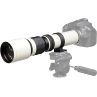 High-Power 500mm f/8 Manual Telephoto Lens for Canon SLR Cameras-White