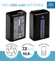 BM 2 NP-FW50 Batteries and Dual Charger for Sony DSC-RX10 II, III, IV Alpha 7 a7 A7 II a7R A7s II a3000 a5000 a6000 A6100 a6300 a6400 a6500 Cameras
