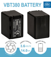 BM 2 VW-VBT380 Batteries and Charger for Panasonic HC-V800K VX1K WXF1K V510 V520 V550 V710 V720 V750 V770 VX870 VX981 HCW580 HC-W850 HC-WXF991
