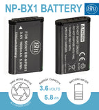 BM Premium 2 Pack NP-BX1/M8 Batteries and Dual Bay Charger for Sony CyberShot DSC-RX100, DSC-RX1R II, HX50V, HX60V HX80V, HX90V, WX300, WX350 Cameras