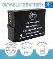 BM DMW-BLC12 High Capacity Battery and Charger for Panasonic DC-FZ1000 II DC-G95 DMC-G85 DMC-GH2 DMC-G5 DMC-G6 DMC-G7 DMC-GX8 FZ1000 DMC-FZ2500 Camera