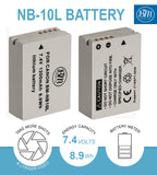 BM Premium 2 Pack of NB-10L Batteries for Canon PowerShot G1 X, G3-X, G15, G16, SX40 HS, SX50 HS, SX60 HS Digital Cameras