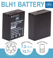 BM Premium 2 Pack of Fully Decoded BL-H1 Batteries and Charger for Olympus OM-D E-M1 Mark II, OM-D E-M1 Mark III, OM-D E-M1X, BCH-1, HLD-9 Cameras