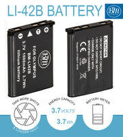 BM Premium 2 Pack of LI-40B, LI-42B Batteries and Battery Charger for Olympus Stylus 1040, 1050W,  1070, 1200, 7000, 7010, 7020, 7030, 7040 Cameras