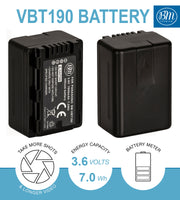 BM 2 VW-VBT190 Batteries and Dual Bay Charger for Panasonic HC-V800K VX1K WXF1K V510 V520 HC-V550 V710 V720 V750 V770 VX870 VX981 W580 W850 HC-WXF991