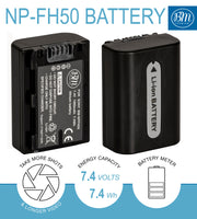BM Premium 2 NP-FH50 Batteries and Charger for Sony Cyber-Shot DSC-HX1 DSC-HX100V DSC-HX200V HDR-TG5V Alpha DSLR-A230 A290 A330 A380 RA390 Cameras