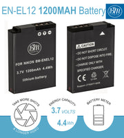 BM Premium 2 Pack of EN-EL12 Batteries for Nikon Coolpix A1000, B600, W300, A900, AW100, AW110, AW120, AW130, S6300, S8100, S8200, S9050, S9200 Camera