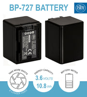 BM 2 BP-727 Batteries and Charger for Canon HFR40 HFR42 HFR400 HFR50 HFR52 HFR500 HFR60 HFR62 HFR600 HFR70 HFR72 HFR700 HFR80 HFR82 HFR800 Camcorder
