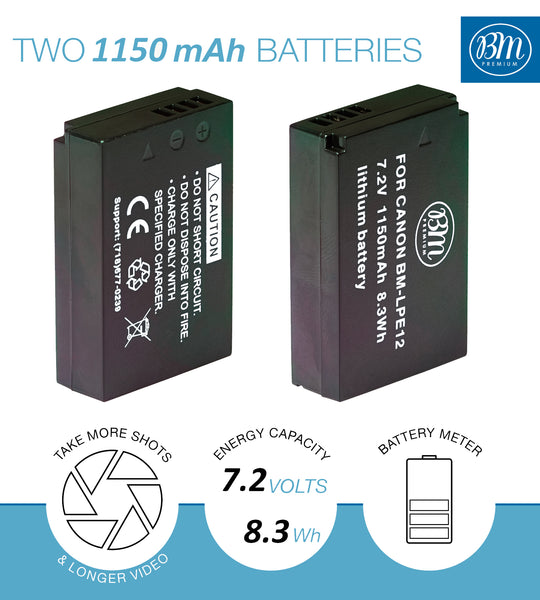 BM Premium 2-Pack of LP-E12 Batteries for Canon EOS-M, EOS M2, EOS M10 –  Big Mike's Electronics