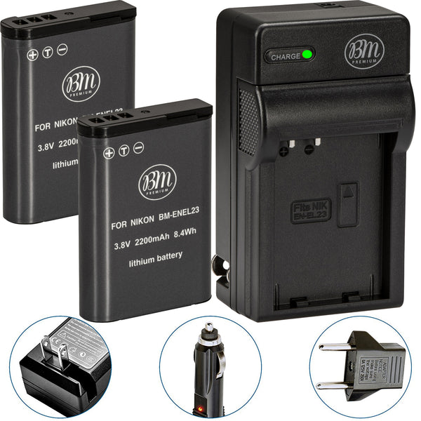 BM Premium 2 Pack of EN-EL23 Batteries and Battery Charger for Nikon Coolpix B700, P900, P600, P610, S810c Digital Cameras