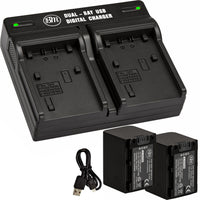 BM Premium Pack of 2 NP-FV70 Batteries and Dual Bay Battery Charger for Sony Handycam Camcorders
