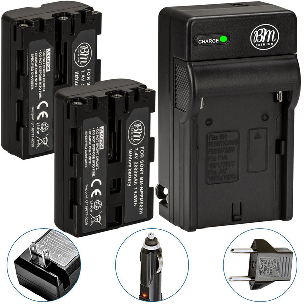 BM Premium 2 Pack of NP-FM500H Batteries and Charger for Sony Alpha SLT-A500, SLT-A550, SLT-A560, SLT-A580, SLT-A700, SLT-A850, SLT-A900 DSLR Cameras