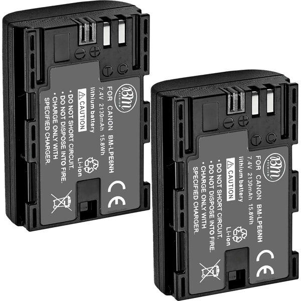 BM Premium 2 Pack LP-E6NH High Capacity Batteries for Canon EOS R, EOS R5, EOS R6, EOS 90D, 60D, 70D, 80D, 5D III, 5D IV EOS 6D II, EOS 7D II Cameras