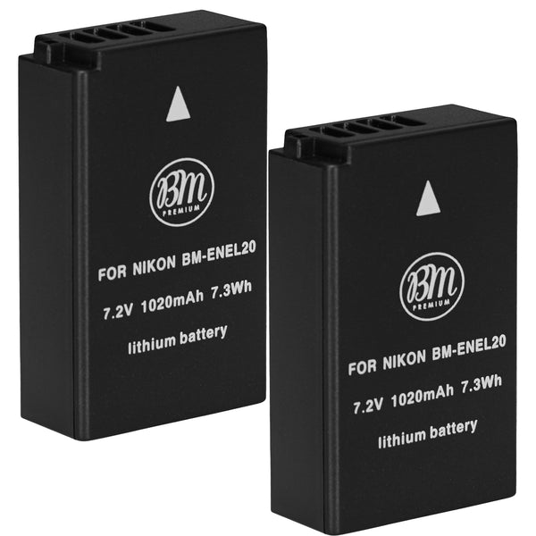 BM Premium 2 Pack of EN-EL20, EN-EL20A Batteries for Nikon Coolpix P950, P1000, DL24-500, Coolpix A, 1 J1, 1 J2, 1 J3, 1 S1, 1 V3 Digital Cameras