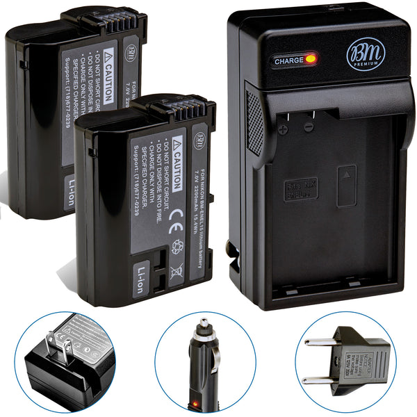 BM Premium 2 EN-EL15B Batteries and Battery Charger for Nikon Z6 Z7 D780 D850 D7500 1 V1 D500 D600 D610 D750 D800 D800E D810 D7000 D7100 D7200 Cameras