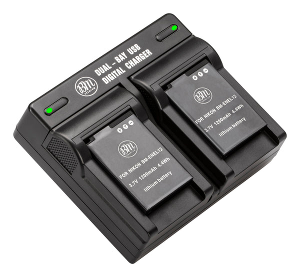 BM 2 Pack of EN-EL12 Batteries and Dual Battery Charger for Nikon Coolpix A1000, B600, W300, A900, AW100, AW110, AW120, AW130, S6300, S8100 Cameras
