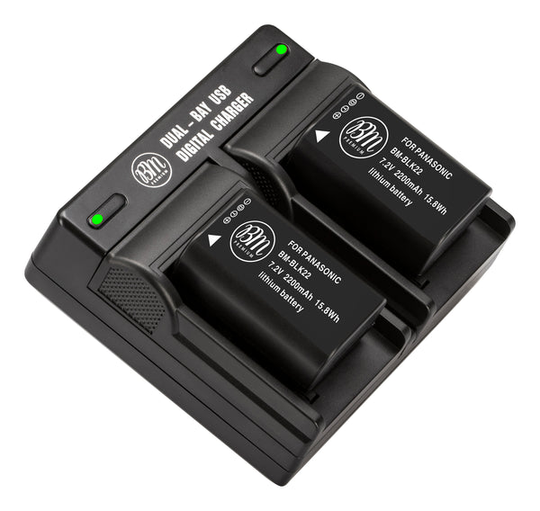BM Premium 2 Pack of DMW-BLK22 Batteries and Dual Bay Charger for Panasonic Lumix DC-S5 Digital Cameras