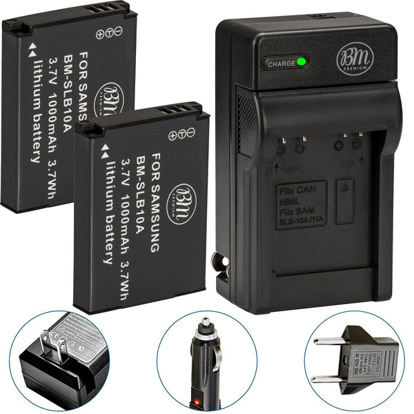 BM Premium 2 SLB-10A Batteries and Charger for Samsung WB200, WB250F, WB2100, WB500, WB550, WB750, WB800F, WB850, WB850F Cameras