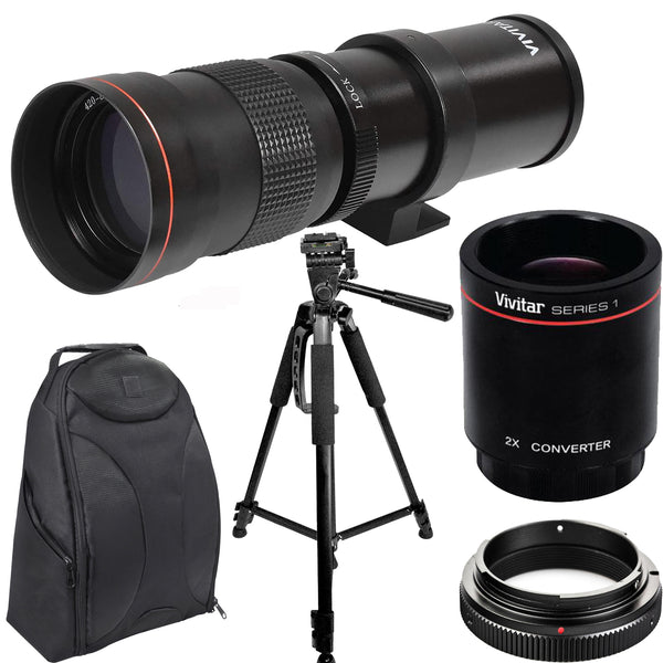 High-Power 420-1600mm f/8.3 HD Manual Telephoto Zoom Lens + 57 Inch Tripod + Backpack for Canon Digital SLR Cameras